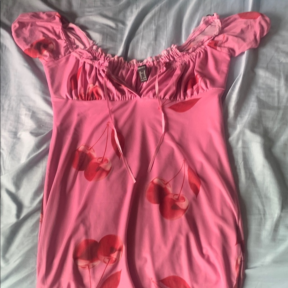 Pink Cherry Print Women's Top
